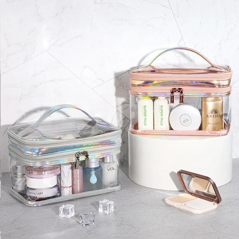 sac à cosmétiques transparent pour femmes, filet de célébrité, grande capacité, voyage pour filles, portable, étanche, sac de lavage, sac de rangement
