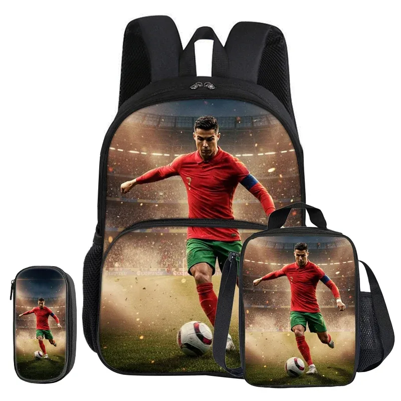 sac dos nylon noir rouge vert sport football trophées ronaldo identité visuelle unisexe voyage école université tranche intermédiaire informatique