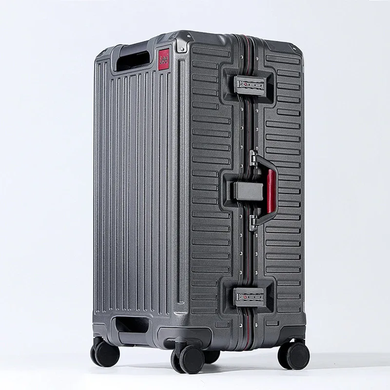 valise de voyage de grande taille, cadre en aluminium, valise à roulettes avec roulettes, bagage à main avec porte-gobelet, boîte à mot de passe
