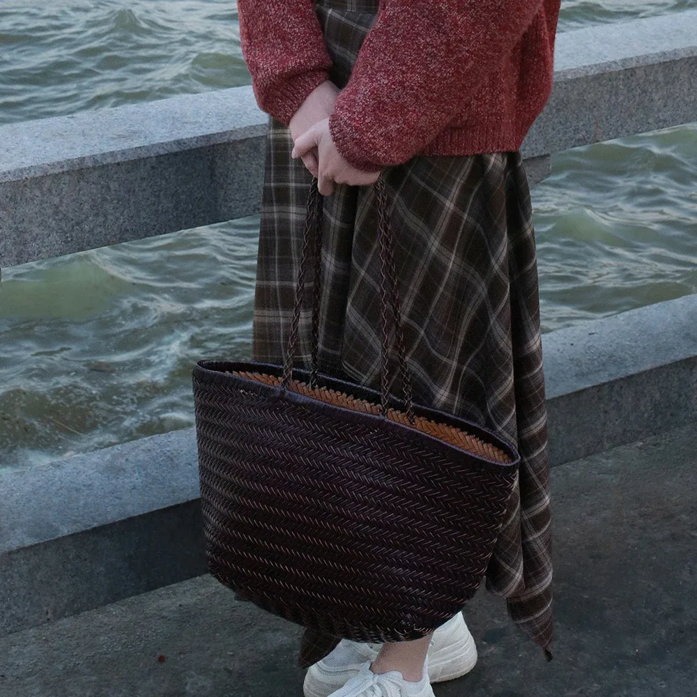 sac à main en cuir véritable pour femmes, grand sac fourre-tout vintage, sac à bandoulière décontracté, sac de shopping en cuir de vache tissé, sac bandoulière pour femmes