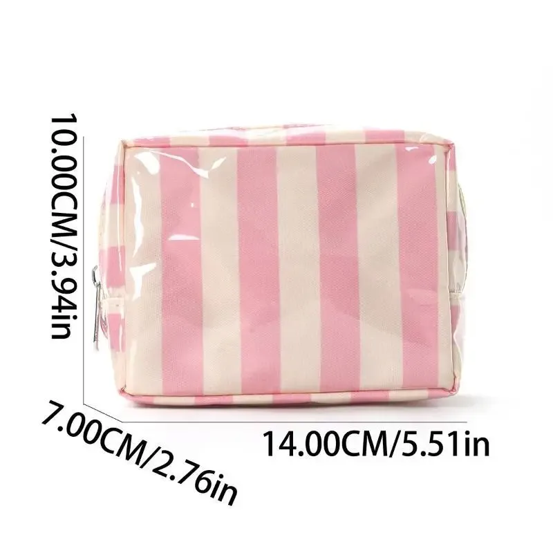 mini trousse de toilette rayée en pvc, trousse de maquillage, trousse de toilette imperméable, étui pour pinceaux de maquillage