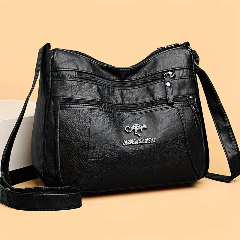 sac bandoulière en similicuir souple avec plusieurs poches zippées, idéal pour le quotidien, le travail et les voyages, avec sangle réglable