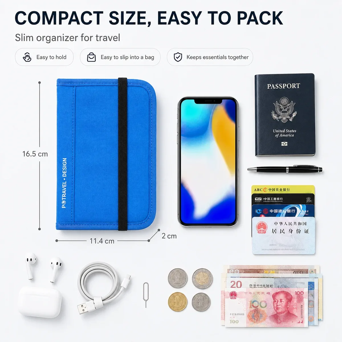 portefeuille de voyage avec blocage rfid, porte-passeport, étui multifonction pour cartes de crédit, organisateur de documents d'identité pour hommes et femmes, pochette antivol