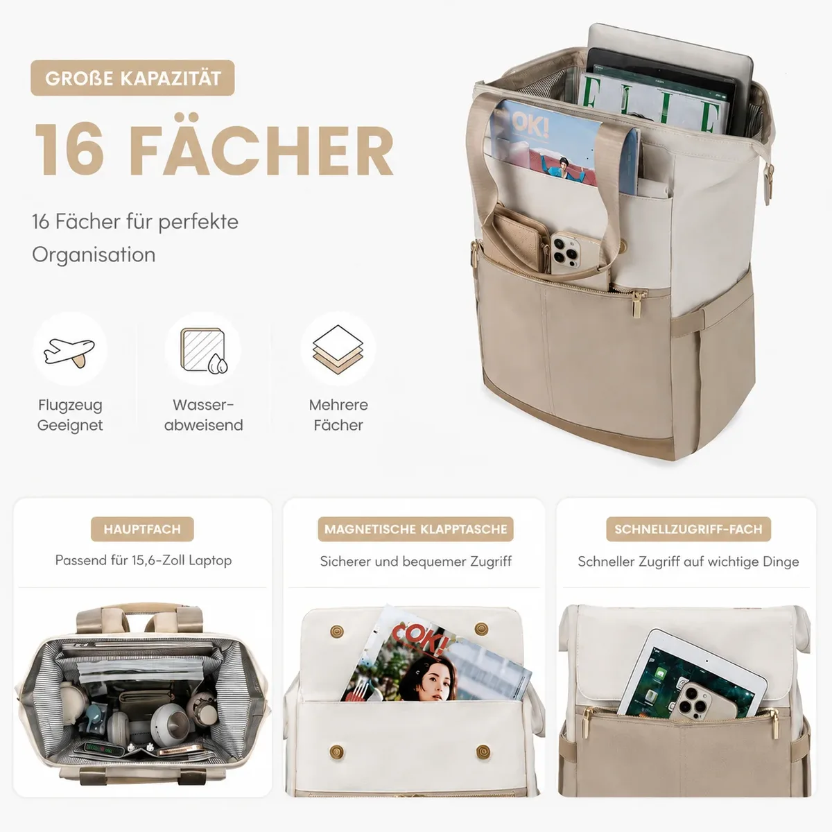 sac à dos pour ordinateur portable pour femmes et hommes, sac à dos d'affaires hydrofuge de 15.6 pouces avec de nombreux compartiments, sac antivol, sac de voyage