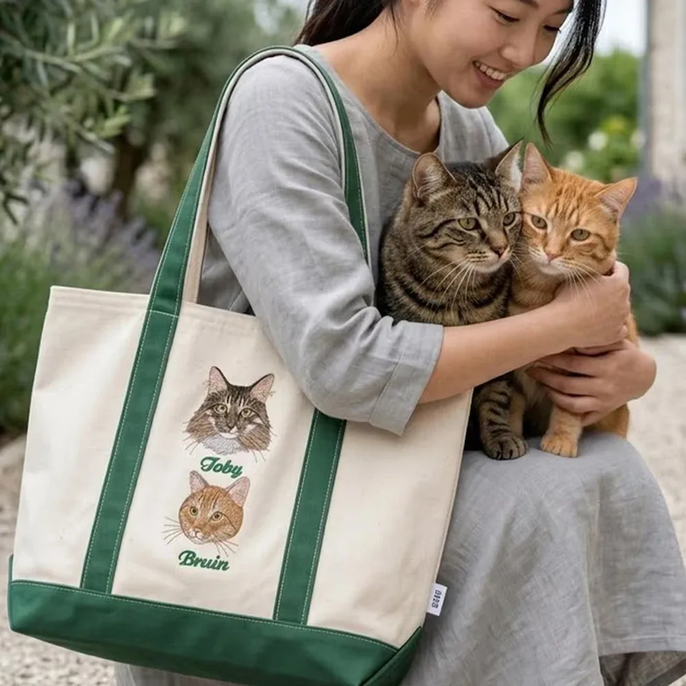 sac fourre-tout en toile personnalisé avec portrait d'animal de compagnie, cadeau pour maman de chien ou de chat, grande capacité, fermeture éclair intérieure, sac à bandoulière pour les trajets quotidiens
