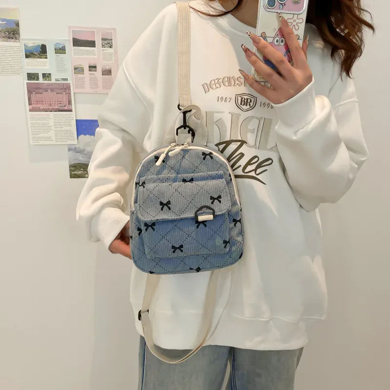 sac à dos d'hiver pour femmes, sac à deux épaules de célébrité coréenne, imprimé nœud papillon, sac à dos de mode pour adolescentes, sac à dos kawaii pour shopping