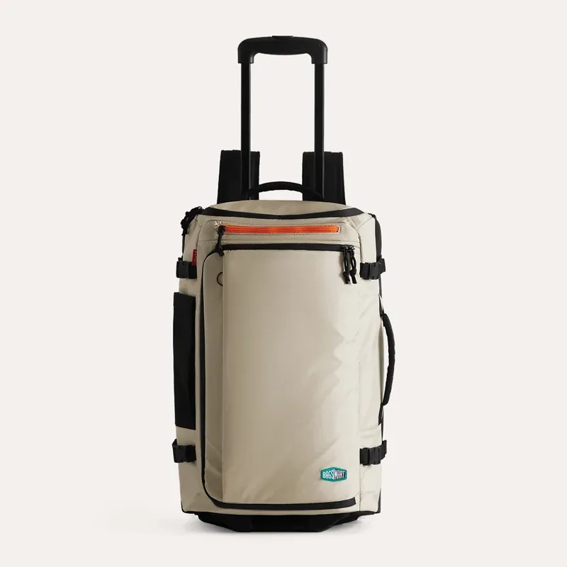 sac dos polyester beige accents noirs orange poches inclues poche rfid grande capacité cadre interne mode transport multiple usage voyage