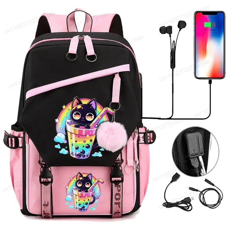 mode sac à dos à la mode retour à l'école sac à dos écolier ordinateur sac de voyage kawaii chat bulle thé boba thé anime sac à dos