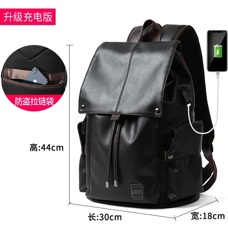 moyyi grand sac à dos de voyage en cuir étanche à rabat hommes femmes adolescents collège étudiant sac d'école décontracté sacs à dos pour ordinateur portable