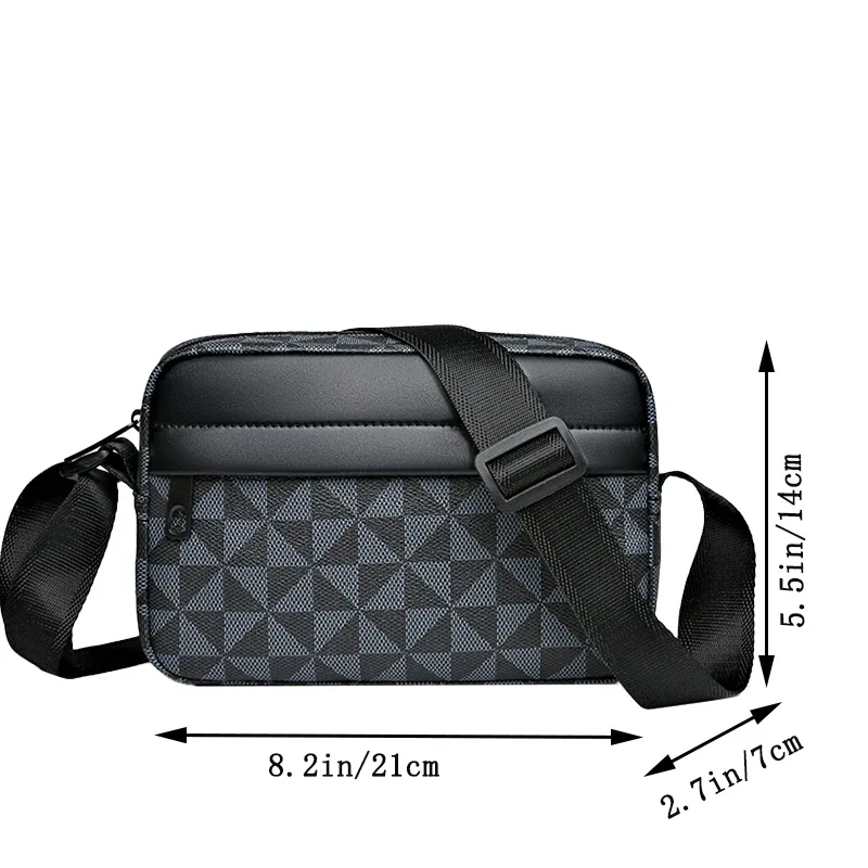sac à bandoulière d'affaires décontracté pour hommes, sacoche en cuir pu à large sangle, sacs carrés à carreaux de styliste