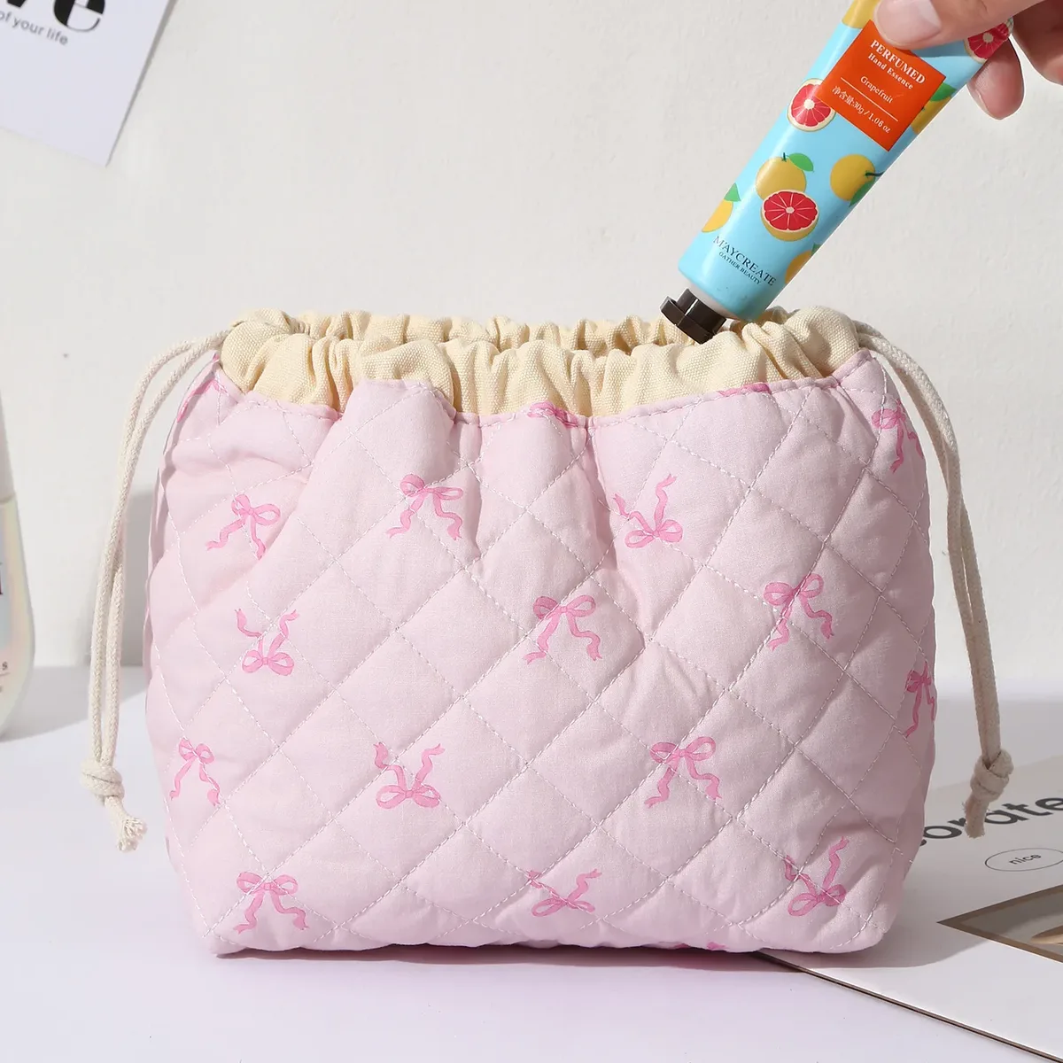 sac de rangement portable de voyage grande capacité avec cordon de serrage, en forme de coquille, mignon, de niche, pochette de rangement polyvalente en coton