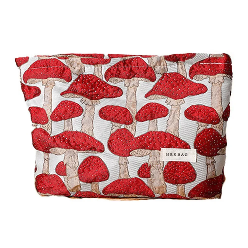 pochette de maquillage artistique en toile, taille m/l, motif champignon rouge, sac de rangement, porte-monnaie, porte-clés, cadeau