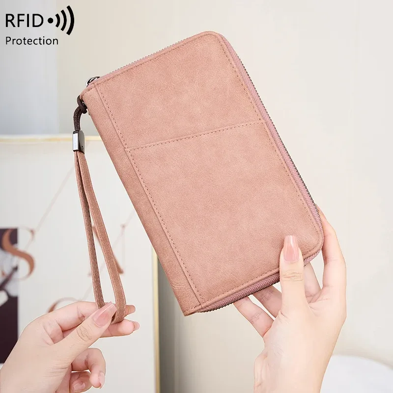 nouveau portefeuille de voyage multifonctionnel en cuir pu pour hommes et femmes, porte-cartes anti-rfid, anti-vol, sac de rangement