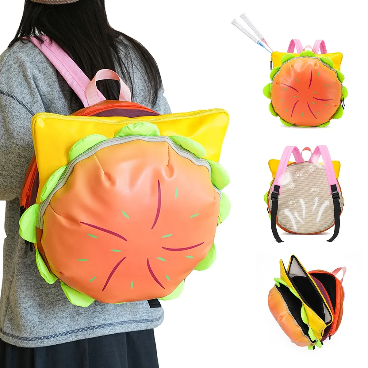 sacs à dos pour enfants, sacs à dos pour filles de l'école primaire, sacs à dos pour collégiennes, sacs à dos d'anniversaire en forme de hamburger, sacs à dos mignons et esthétiques pour lycéennes