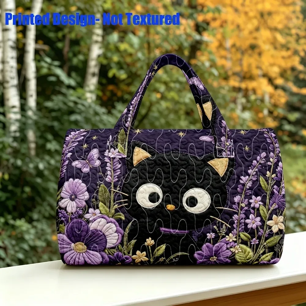 sac imprimé à motifs de petits chats noirs, de grande capacité, portable, polyvalent et tendance, idéal pour les voyages et les sacs à main.