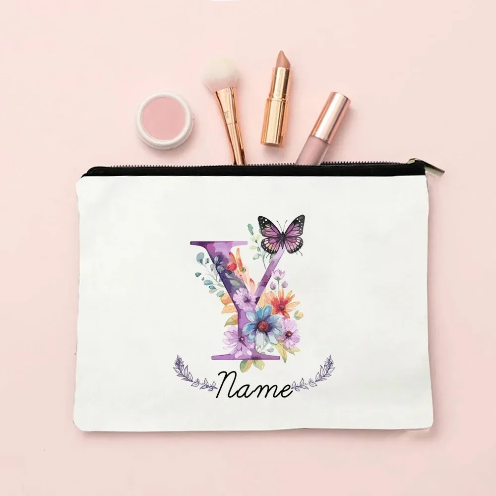 pochette de maquillage personnalisée avec initiale et nom pour femmes, sacs à cosmétiques a-z, trousse de toilette de voyage pour filles, cadeau de mariage ou d'anniversaire pour elle