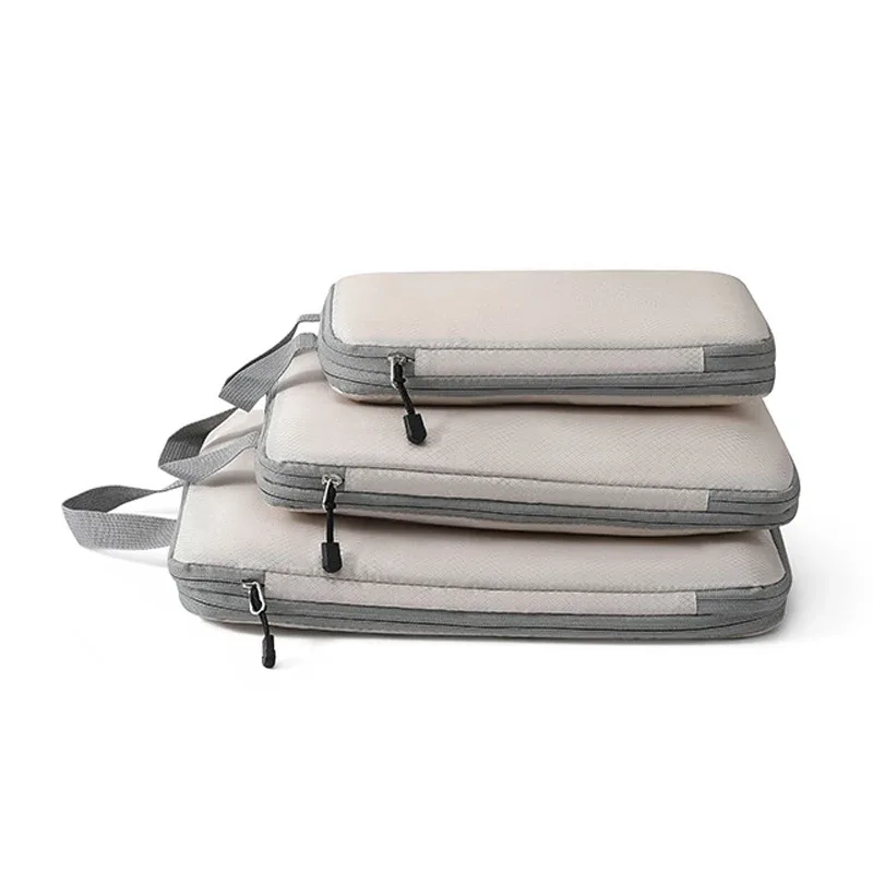 organisateur voyage polyester gris clair cube sac compression tissu imperméable transport vêtements pratique empilable