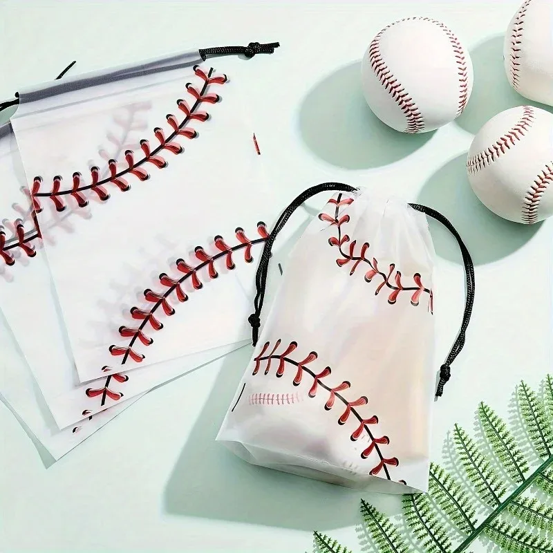 20 pièces, sac de fête de baseball à cordon, sac de rangement en lot, sac de rangement pour cosmétiques, fournitures de fête sur le thème du baseball pour l'anniversaire des garçons