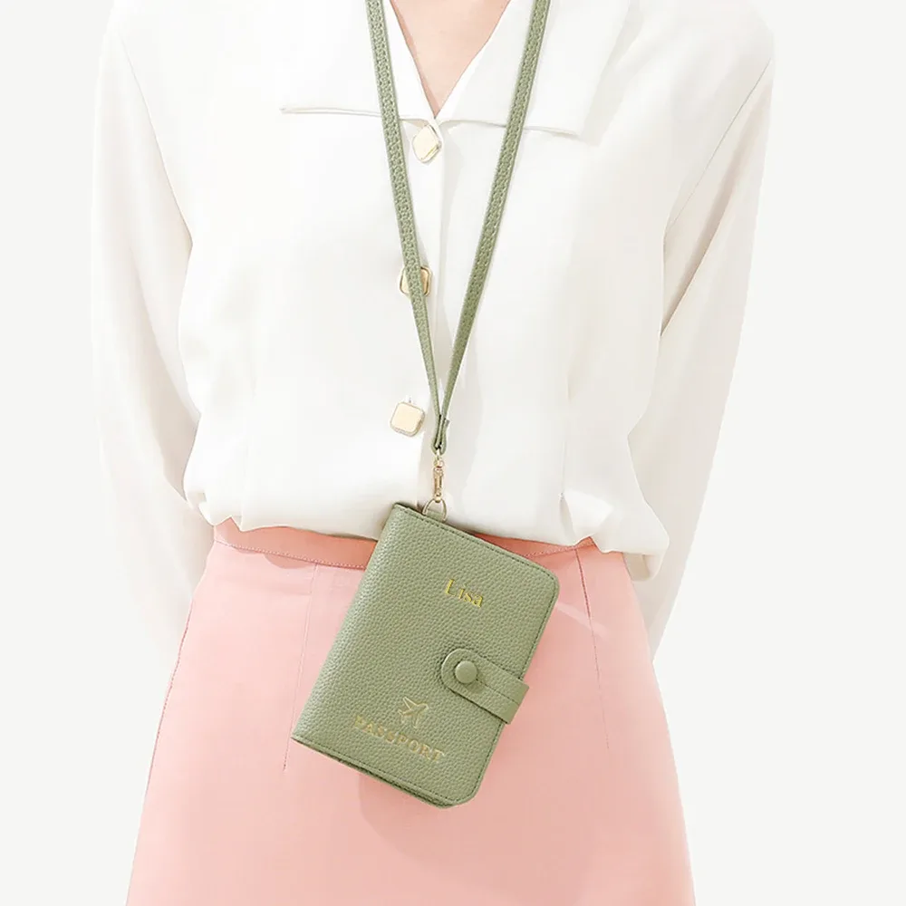 porte-passeport de voyage personnalisé pour femme avec protection rfid, étui de passeport à porter autour du cou avec porte-cartes en cuir