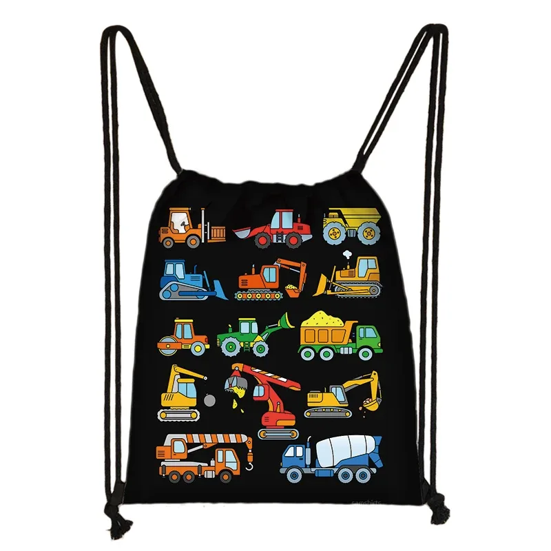 sacs à dos en toile de véhicule d'ingénierie pour adolescents, sac de rangement portable, impression de camion de pompier ebtractor cartoon, proximité wstring