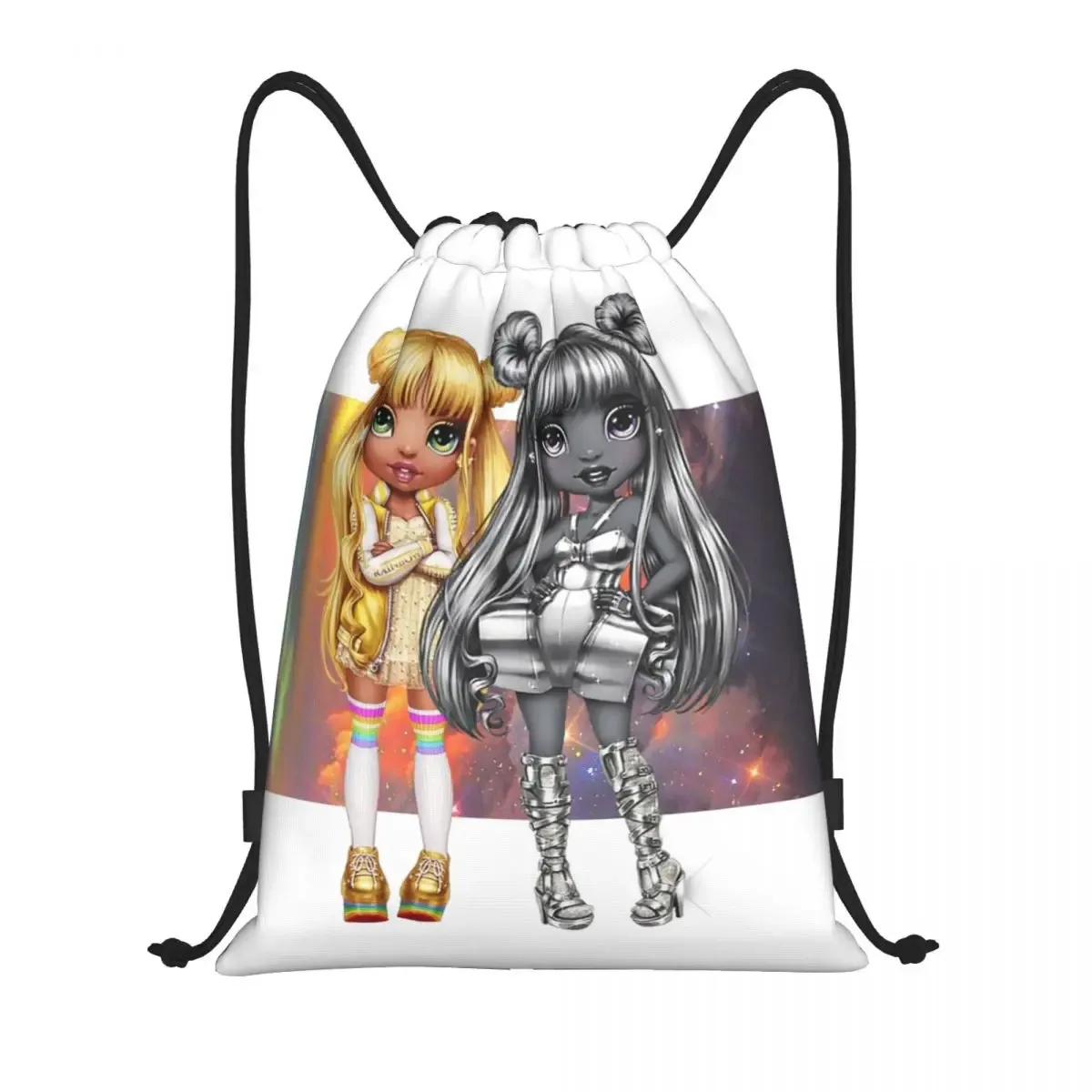 sac à dos personnalisé arc-en-ciel avec cordon de serrage pour pause d'hiver, sac de sport pour femmes et hommes, sac d'entraînement de dessin animé tv