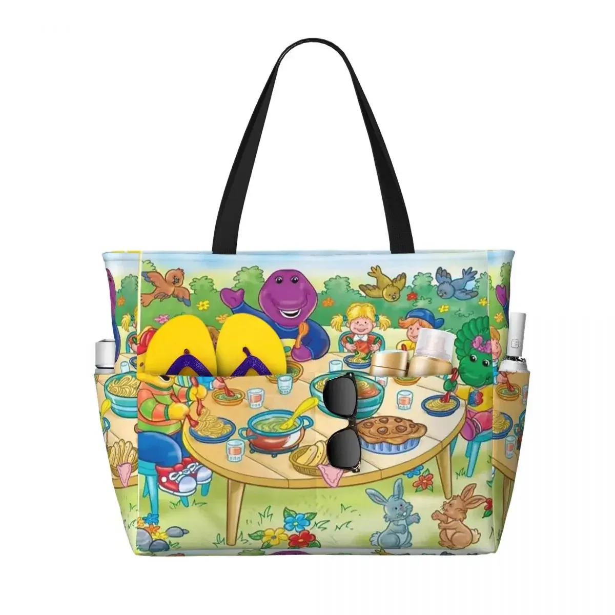 sac voyage polyester motifs personnages animés sacoche noire poches latérales grande poche avant usage voyage sport plage yoga