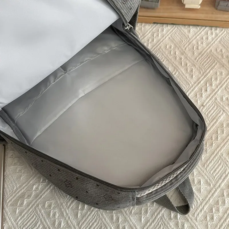 sac à dos d'hiver en velours côtelé, imprimé étoiles coréennes, avec dentelle, mignon, style mori girl, artistique, pour collégiennes