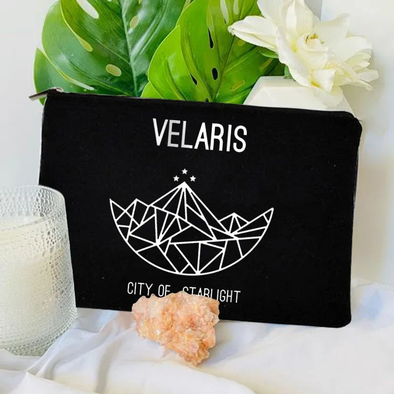 sac à cosmétiques à motif city of starlight, trousse de maquillage acotar velaris, organisateur de produits de toilette de voyage, pochette de rangement pour maquillage, sac à crayons