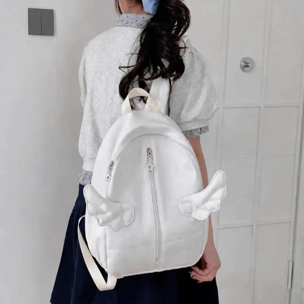 sac à dos tendance avec ailes d'ange, minimaliste, multicolore, en nylon, durable, avec plusieurs poches, pour étudiants, pour l'école, pour les trajets quotidiens