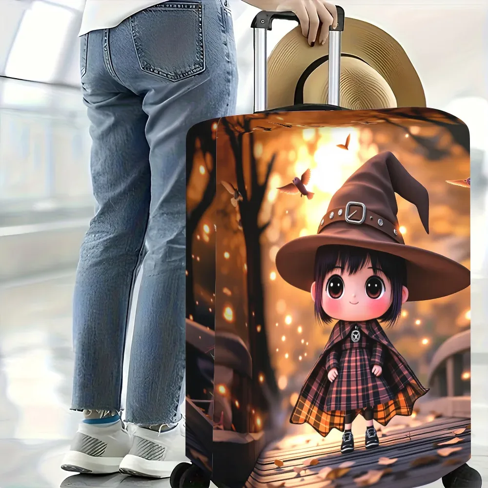 housse valise polyester motif sorcière mignonne oiseaux ciel doré marron noir rouge protection voyage grande capacité