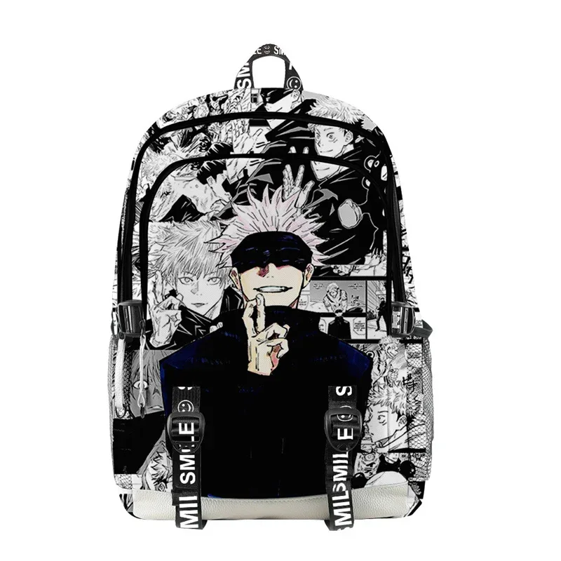 Sac Dos Oxford Université Dessin Animé Personnages Manga Smile Noir Beige Bandoulière Arquée Compartiment Ordinateur Portable