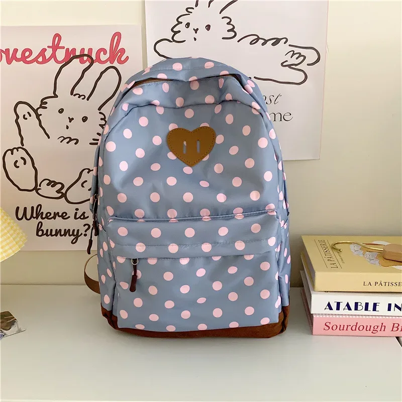sac à dos d'école coréen vintage à pois, léger, pour voyage, décontracté, pour femmes et étudiantes, grande capacité