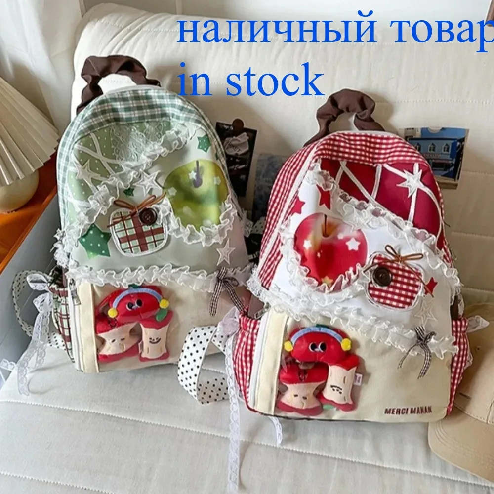 Sac à dos Apple Star Ita Bag à carreaux en dentelle, style frais et doux, pour étudiantes, sacs portables pour femme