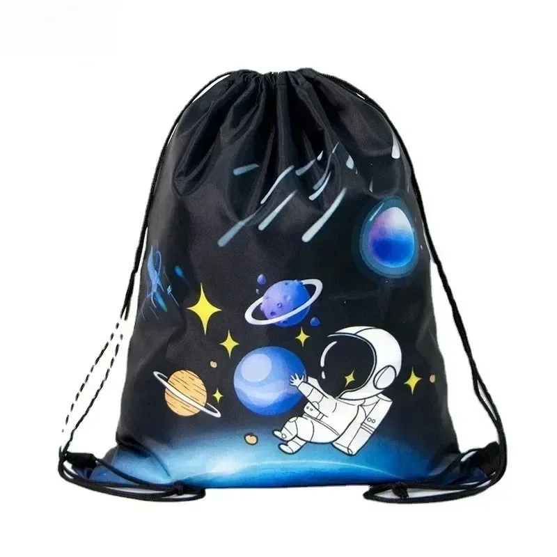 sac à dos à cordon de serrage avec imprimé espace et dessin animé, sac de sport de grande capacité, sac de rangement de voyage étanche, 1 pièce