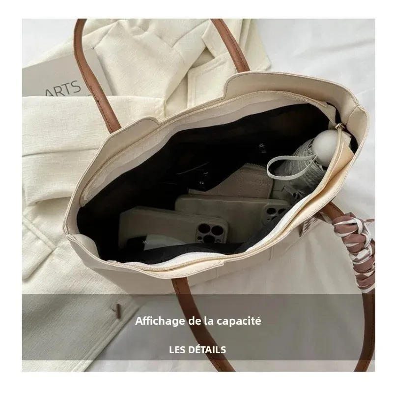 sac fourre-tout grande capacité de style coréen pour femme, sac à bandoulière simple pour trajets quotidiens, texture de niche, printemps/été 2026