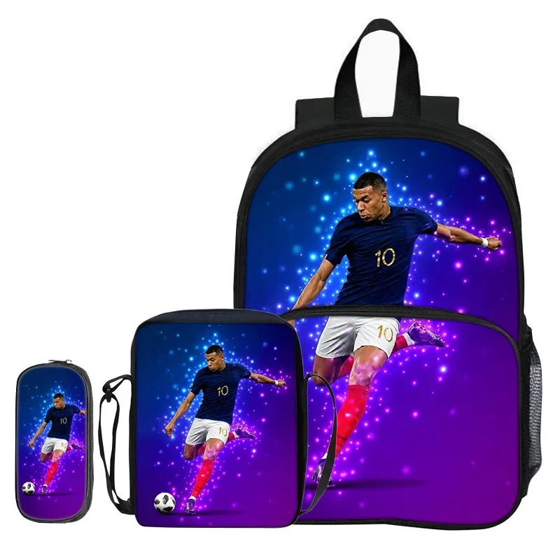 sac à dos pour enfants, sacs à bandoulière, trousse à crayons m-mbappe, ensemble de 3 pièces avec poche avant, sac à dos de star du football