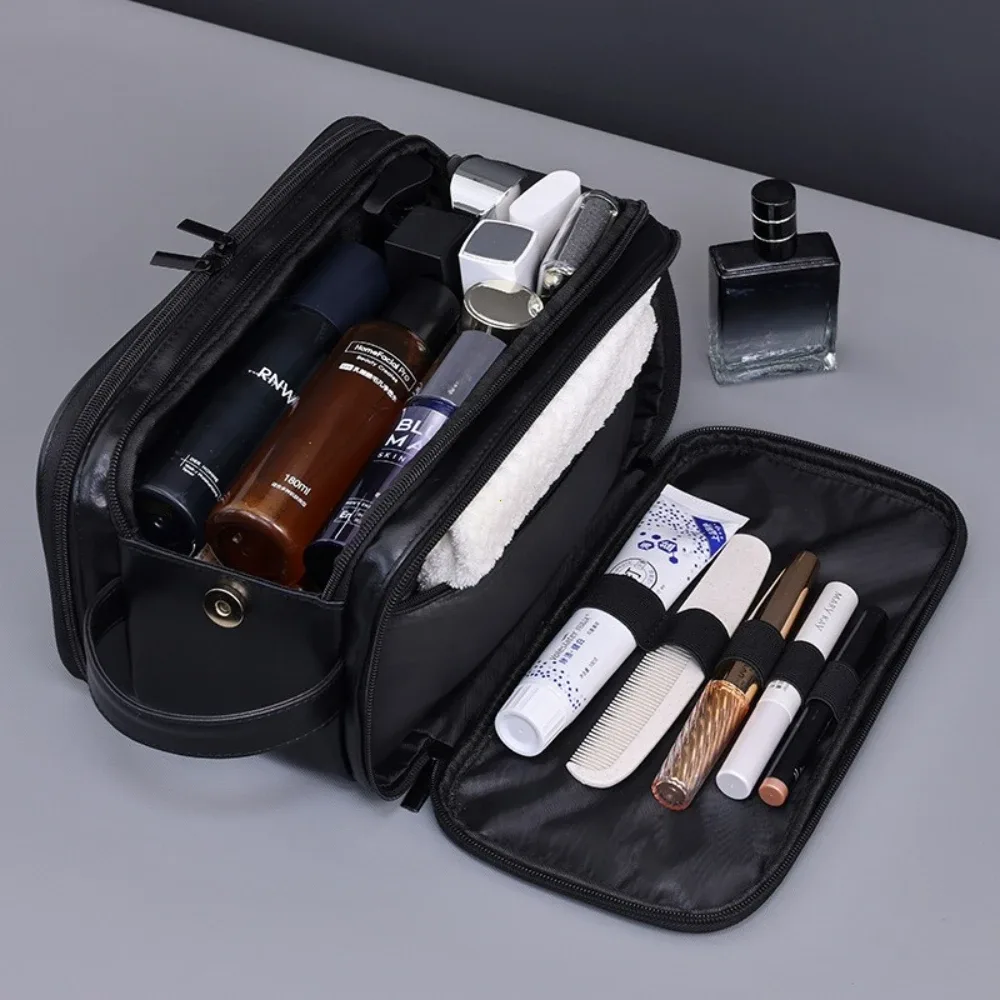 trousse de toilette multi-poches en pu pour femmes et hommes, sacs de maquillage essentiels de voyage, sac suspendu étanche, sac organisateur de lavage de cosmétiques