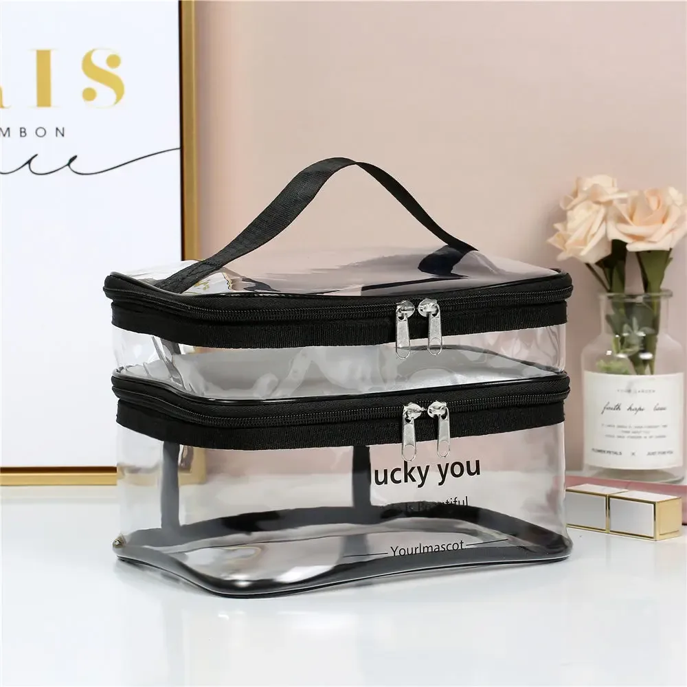 trousse de toilette portable double couche pour femmes, grande capacité, sac à cosmétiques étanche, sac de rangement de voyage