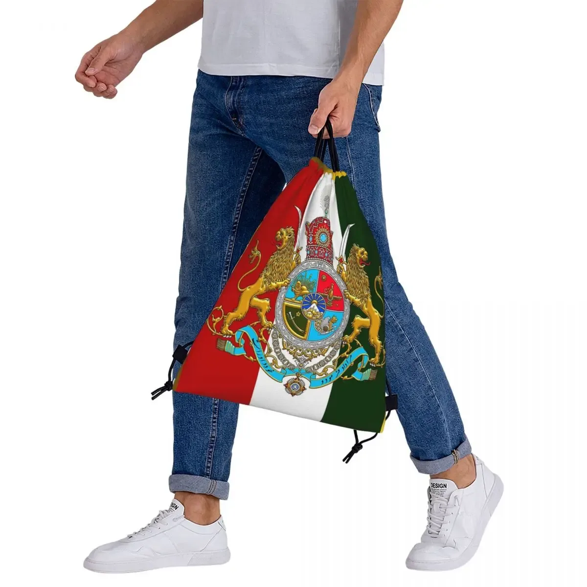 sac à dos avec emblème du drapeau de l'iran, soleil et lion de perse, sacs à cordon de serrage à la mode, sacs de rangement, sacs à livres pour étudiants en voyage