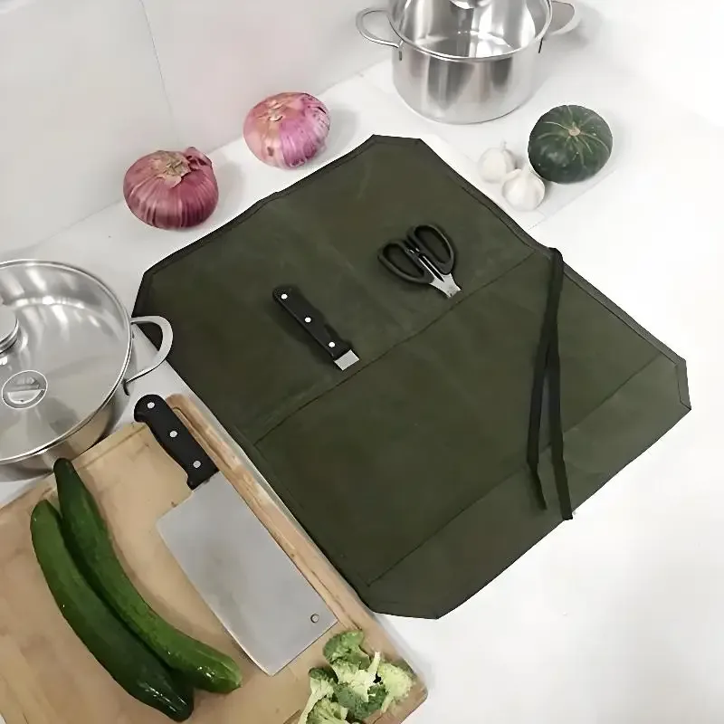 étui à couteaux de chef en toile cirée, plusieurs compartiments, sac de rangement durable pour outils de cuisine, étui de transport pour la cuisine à domicile et en extérieur