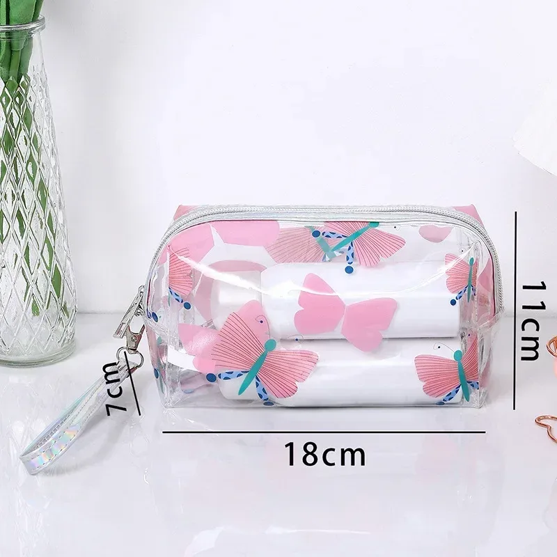 trousse de maquillage transparente étanche pour femmes et filles, trousse cosmétique de voyage, trousse de toilette, poudres transparentes, imprimé mignon, fleur d'avocat