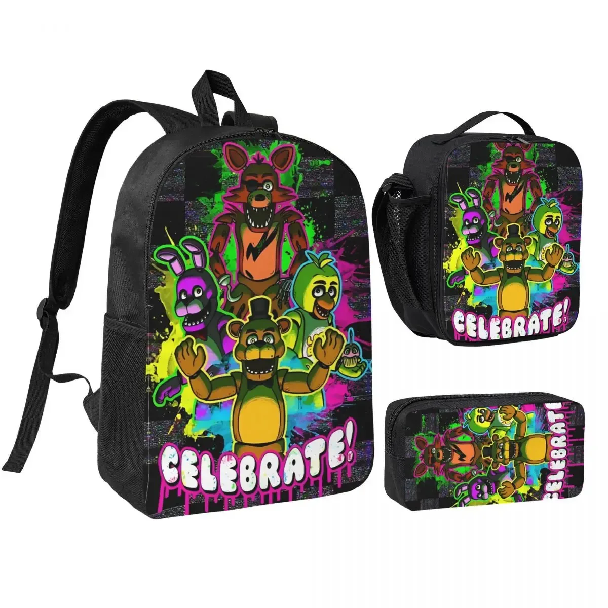 sac dos polyester noir motif clown stylistique bourse déjeuner trousse stylos accessoires voyage étudiant retour école portable