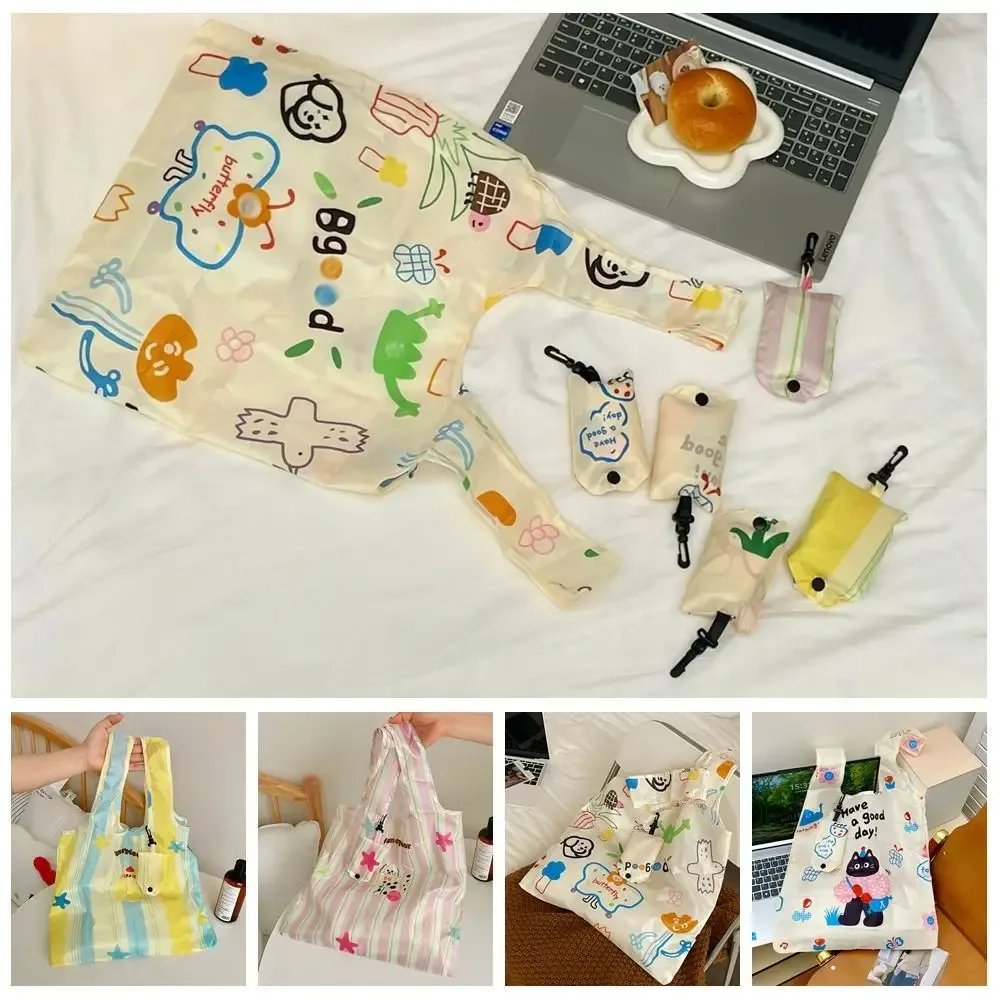 sac de courses pliable en nylon créatif, sacs de rangement, fourre-tout, sac écologique de dessin animé, sac d'épicerie de voyage étanche réutilisable, collation