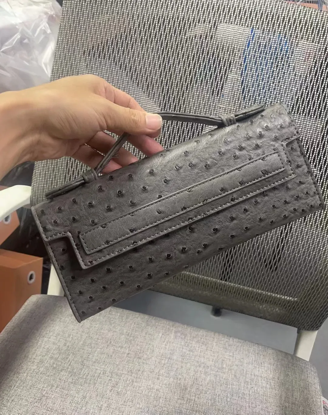 xmessun personnalisé motif d'autruche longue pochette en cuir pu sac fourre-tout de fête de haute qualité sacs à main de créateur ins sac à la mode