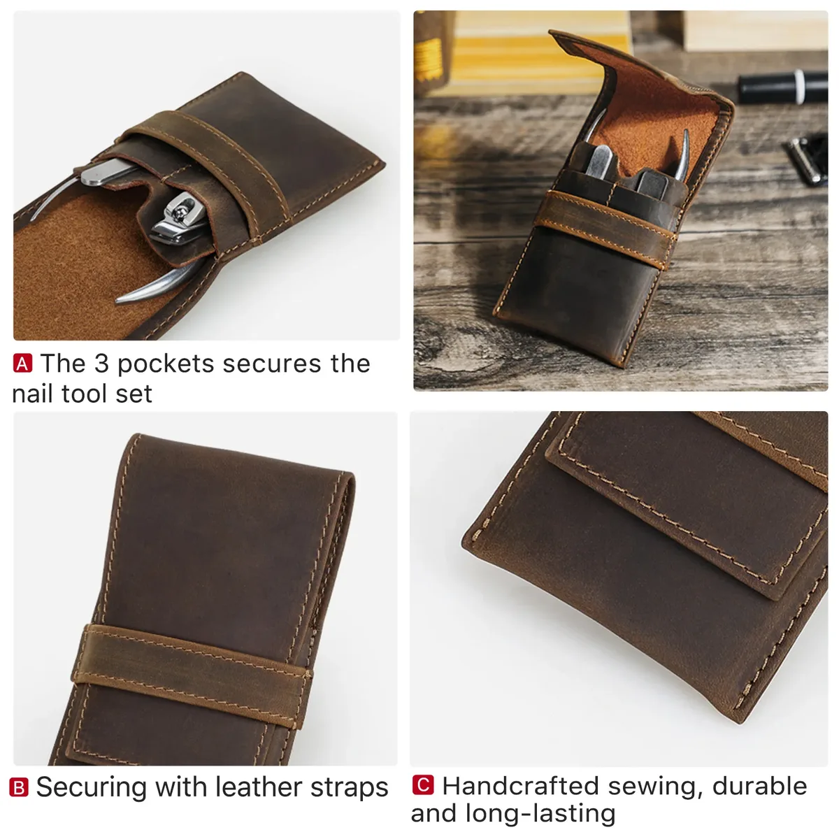 étui en cuir véritable pour kit de manucure et de pédicure, sac de rangement pour coupe-ongles, outils, sac de voyage pour ciseaux à ongles