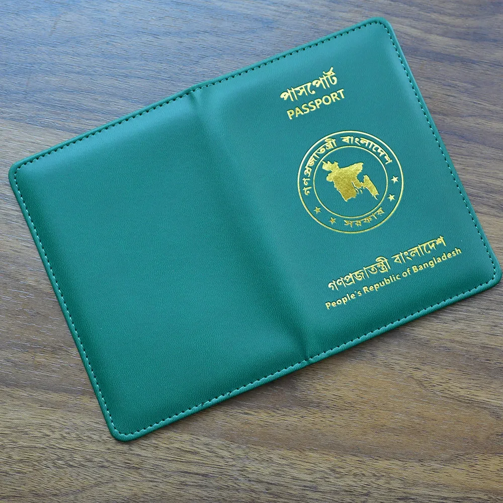 organisateur voyage cuir pu vert foncé noir poches documents cartes passeport bangladesh carte étoiles