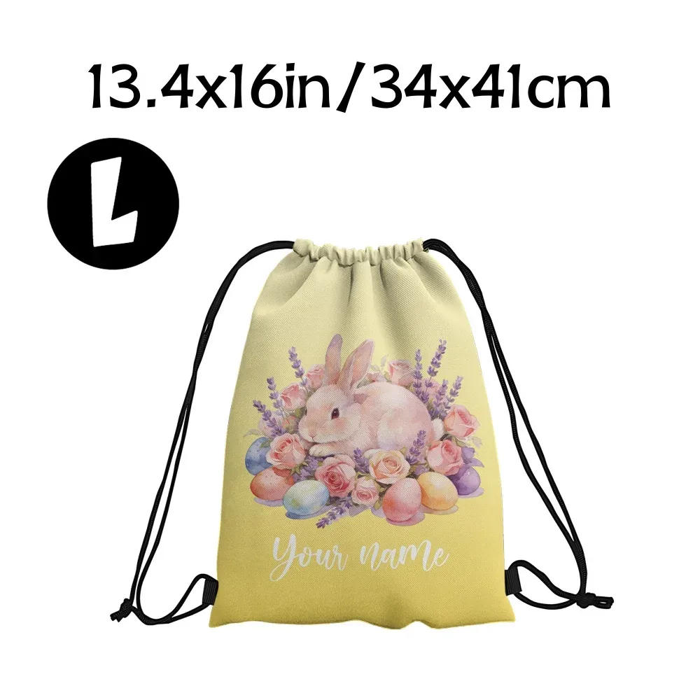 sac à dos à cordon personnalisé avec motif floral aquarelle et lapin de pâques, sac à œufs personnalisé, cadeau de pâques pour enfants
