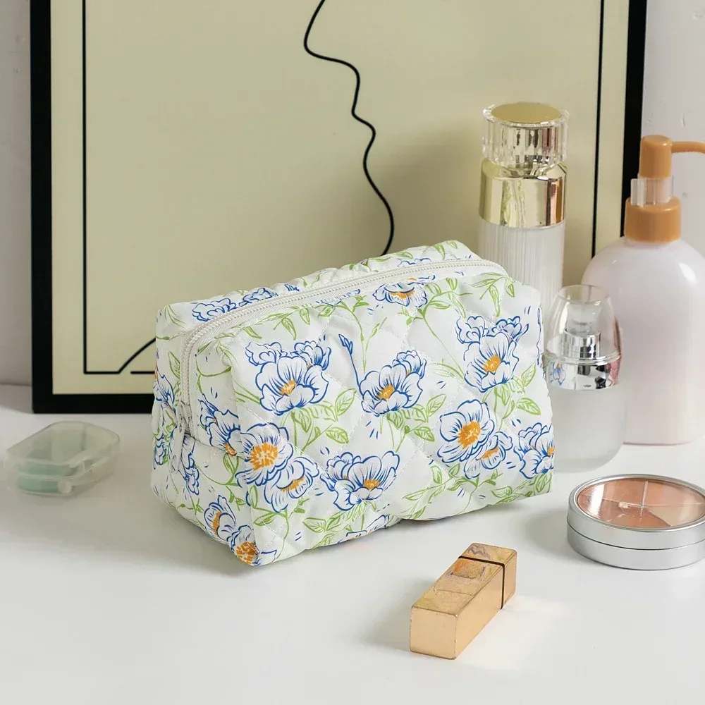 trousse de maquillage à imprimé floral pour femme, trousse de rangement pour rouge à lèvres, trousse à cosmétiques, trousse de beauté, trousse de voyage pour poudres de maquillage, trousse de toilette