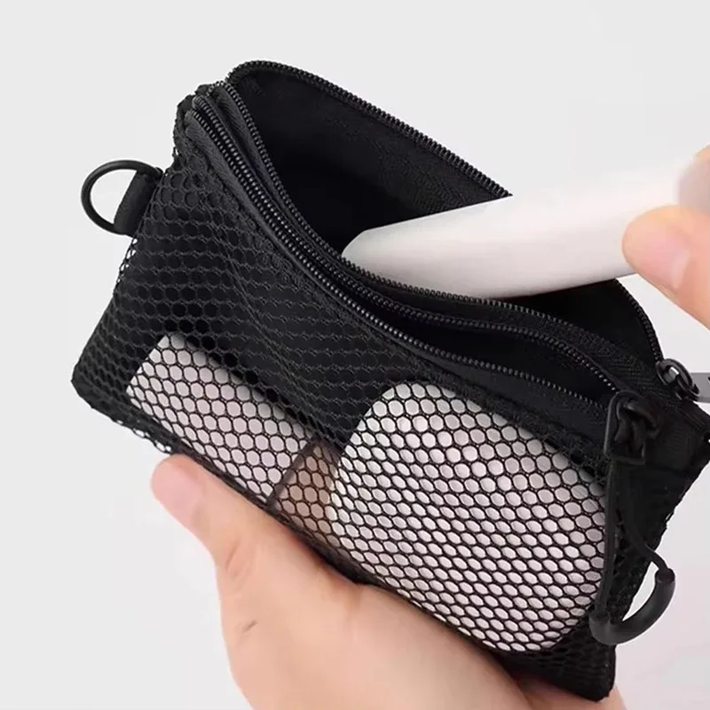 sacs de rangement en maille double couche, trousse de maquillage de voyage portable avec fermeture éclair, mini organisateur de cosmétiques et articles de toilette, sac simple pour papeterie