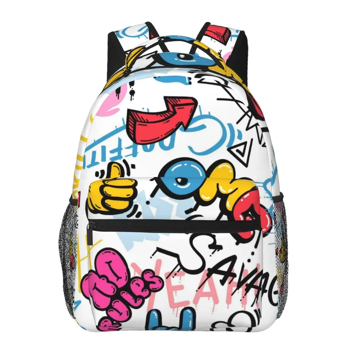 sac dos polyester imprimé graffiti omg savage symboles coeurs unisexe voyage école ordinateur portable